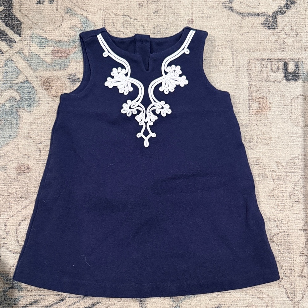Janie and Jack Navy Blue Dress with White Embroidery